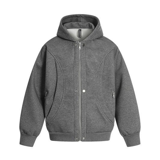 High Street Loose Fit sweatshirt grey zip hoodie with ribbed cuffs hem front pockets casual everyday wear