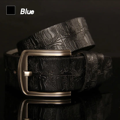 Luxurymania24 black embossed leather belt with antique brass pin buckle high quality pin buckle belt male for formal wear