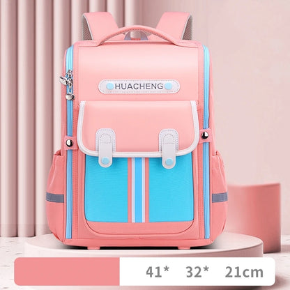Pink and turquoise HUACHENG school bag with front pocket and padded straps 41 by 32 by 21 cm fashion student backpack 2024