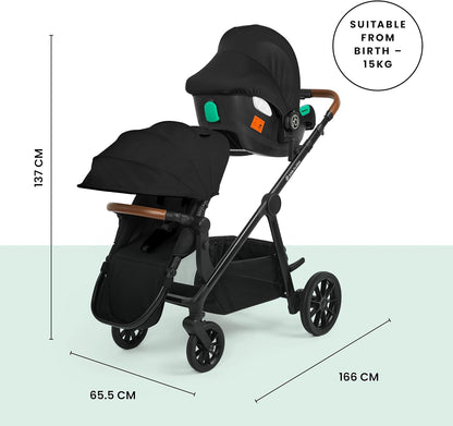 Luxurymania Ickle Bubba Virgo Twin travel system black stroller with car seat and adjustable canopy