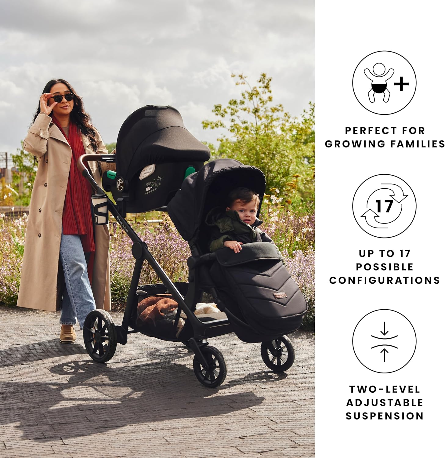 Luxurymania Ickle Bubba Virgo Twin travel system with two children and adjustable suspension