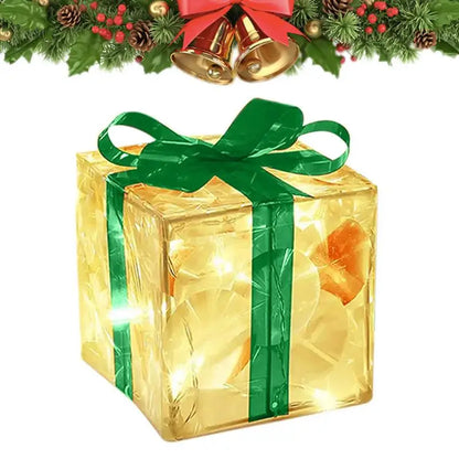 Luxurymania24 LED Christmas box ornaments with glowing lights and green ribbon for festive decoration