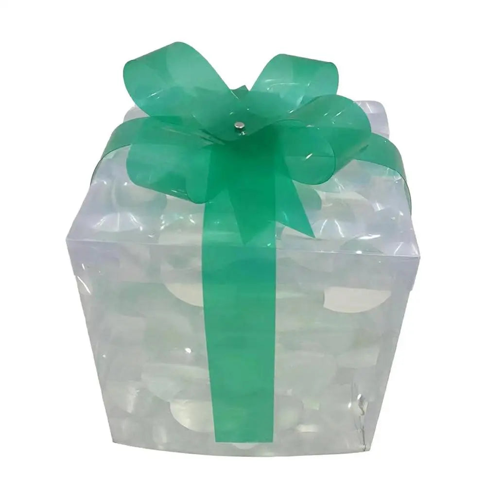 LED Christmas box ornaments with a green bow for festive holiday decoration