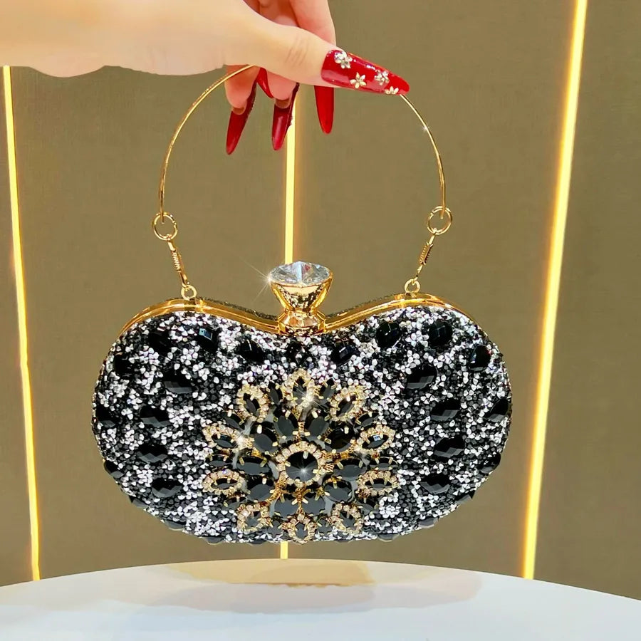 Stylish lightweight embellished shoulder bag women with intricate beadwork and a gold handle