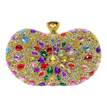 Lightweight embellished shoulder bag women with vibrant multi-coloured gems and gold glitter finish