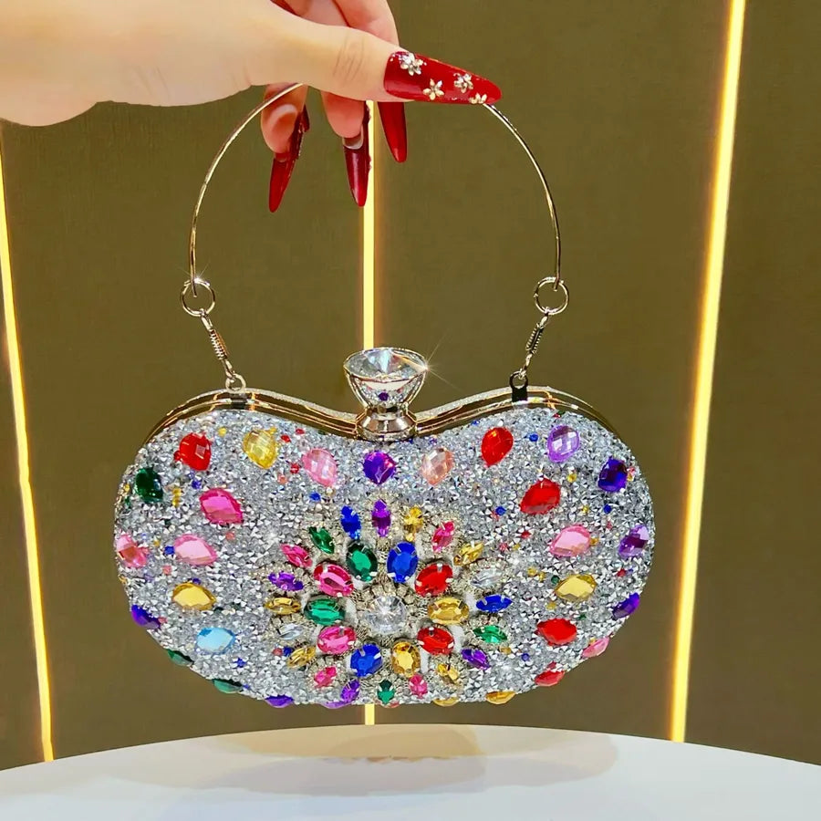 Lightweight embellished shoulder bag women with colourful gems and a stylish handle for elegant outings