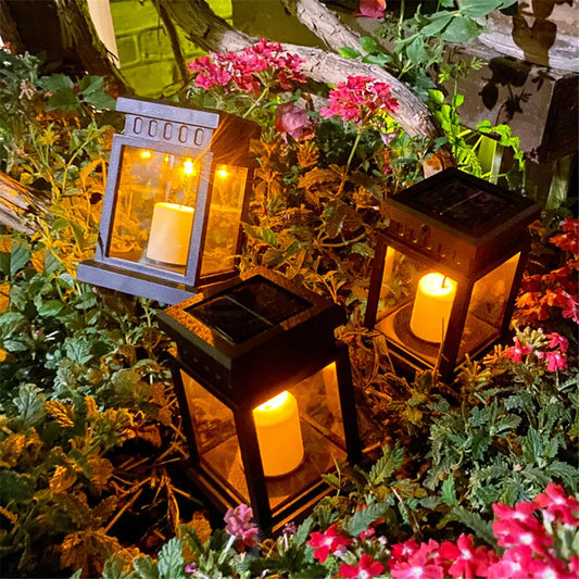Outdoor lantern style candle lights with lightweight Solar outdoor lights
