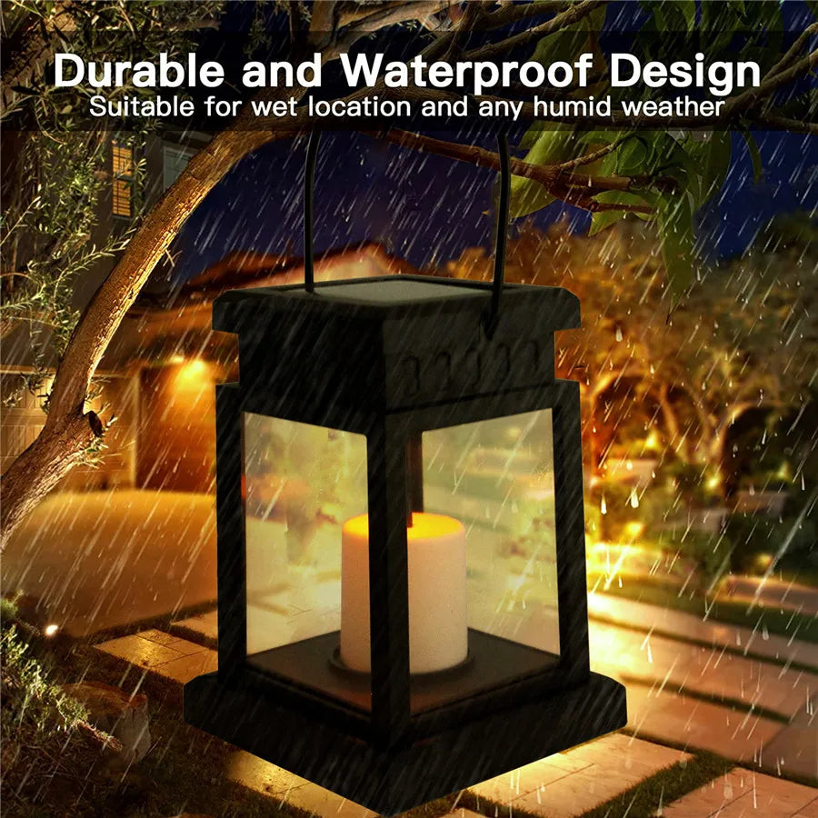 Black waterproof lantern with candle, lightweight Solar outdoor lights
