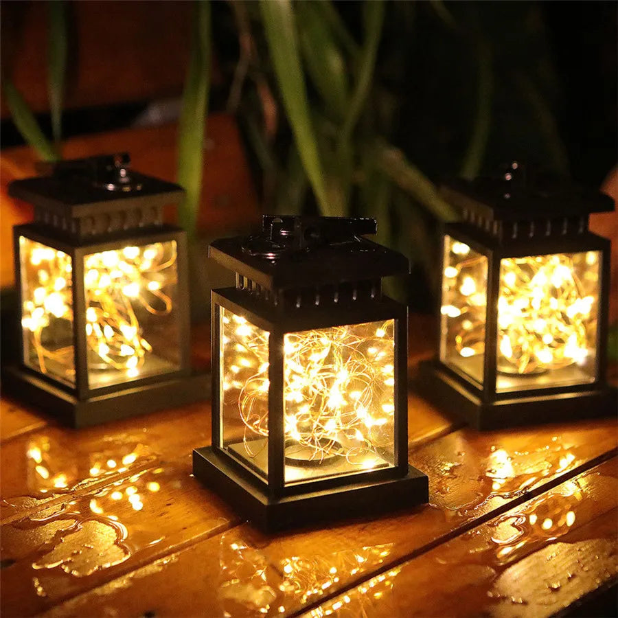 Black lantern-style lights for outdoor use, lightweight Solar outdoor lights
