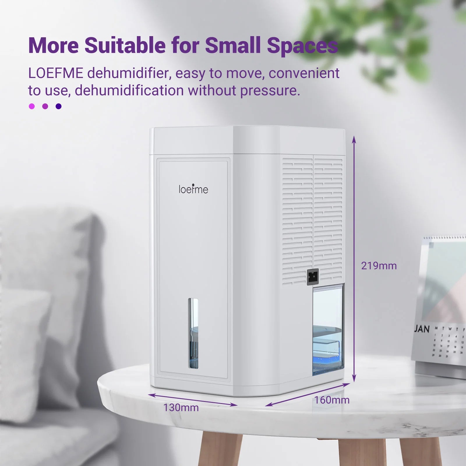 LOEFME electric home dehumidifier in white, compact design for effective humidity control in small spaces