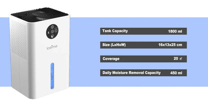 Electric home dehumidifier by Luxurymania24 with a tank capacity of 1800 ml for effective moisture removal