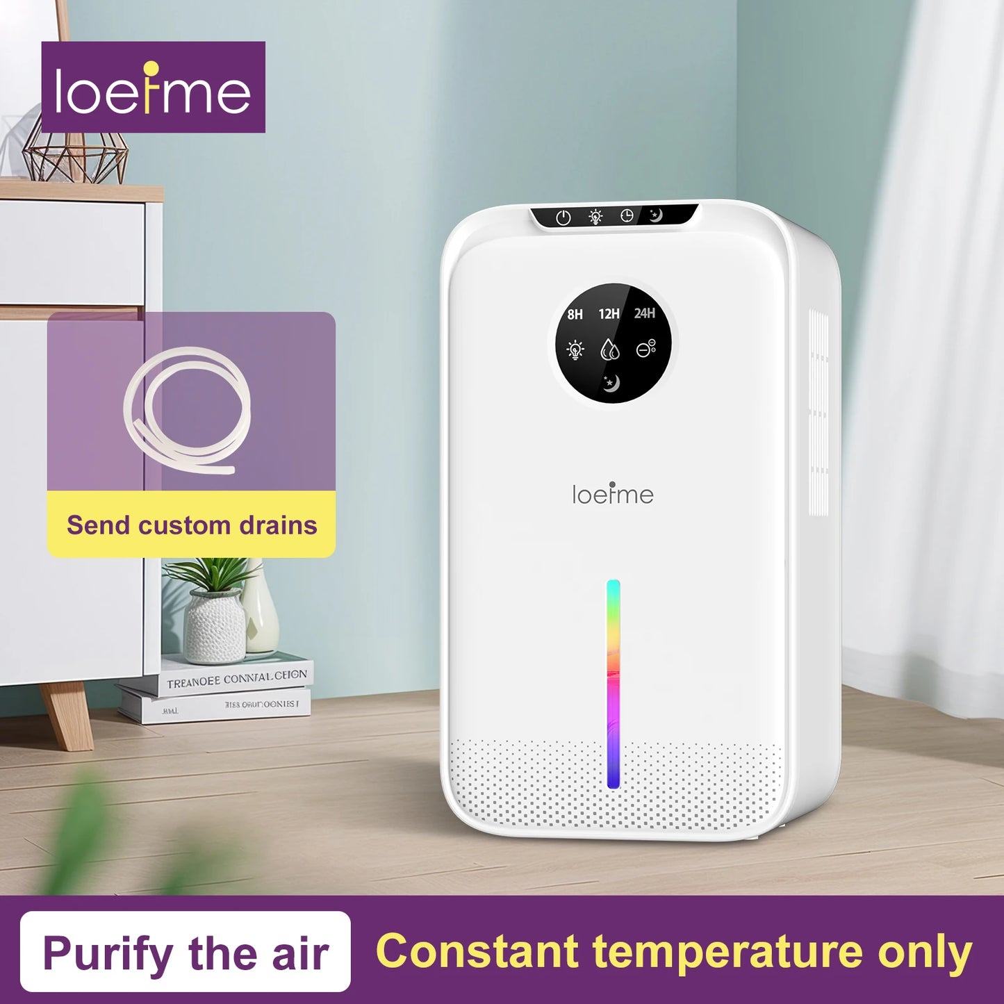 Loeifme electric home dehumidifier in white with digital controls and air purification features