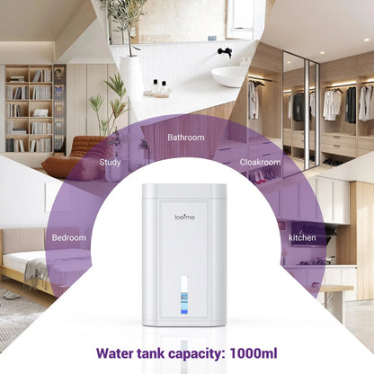 Electric home dehumidifier for bedrooms, bathrooms, kitchens, and studies with a 1000ml water tank capacity