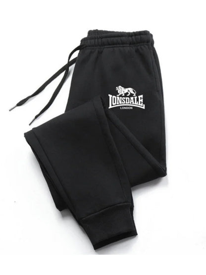 Black Lonsdale London sweatpants with elastic waistband and logo, perfect streetwear tracksuits mens