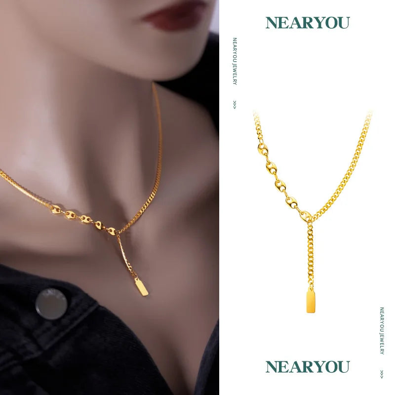Lucky sign gold bar necklace with delicate chain and elegant pendant for a stylish look