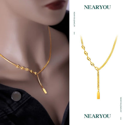 Lucky sign gold bar necklace with delicate chain and elegant pendant for a stylish look