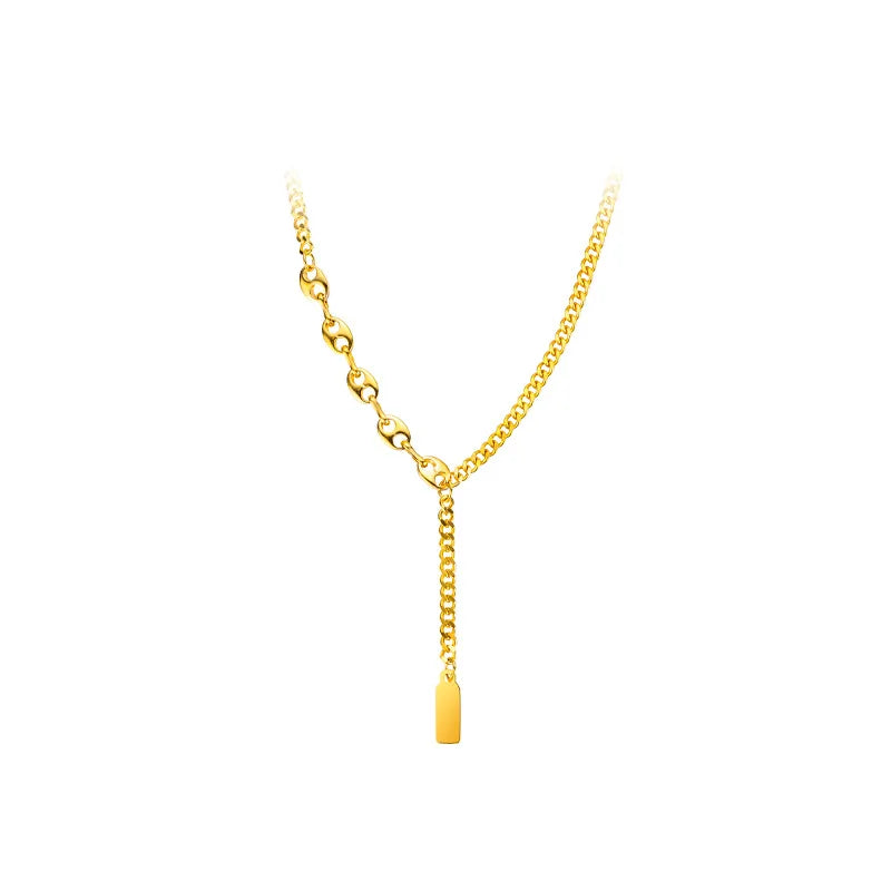 Elegant lucky sign gold bar necklace with a sleek chain design for a stylish look