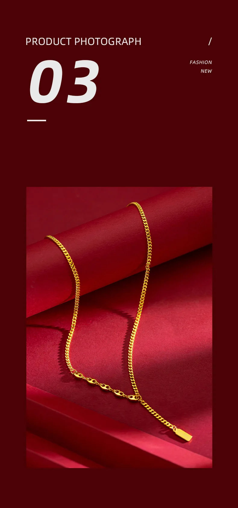 Elegant lucky sign gold bar necklace on rich red fabric, perfect for trendy fashion enthusiasts