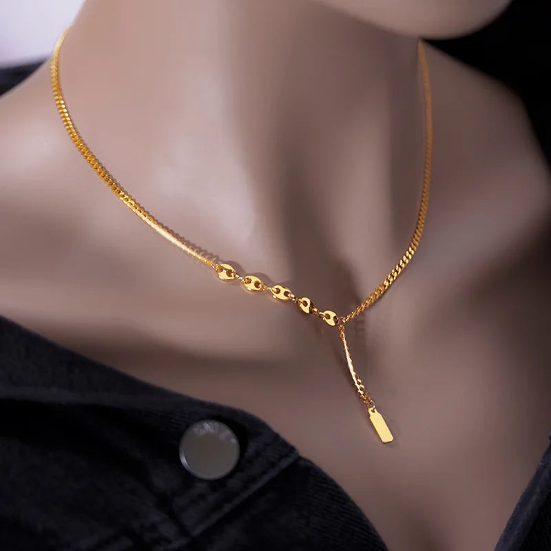 Luxurymania24 lucky sign gold bar necklace with a stylish design and adjustable chain for versatile wear