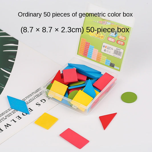 50-piece geometric colour box for Math Teaching Puzzle Toys, ideal for teaching shapes and colours