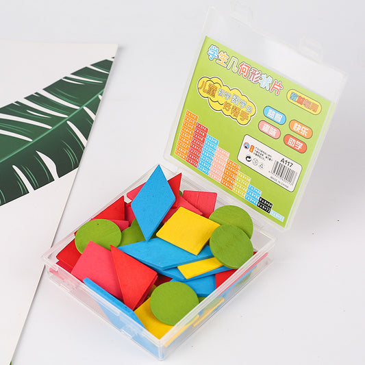 Colourful Math Teaching Puzzle Toys in a clear storage box for engaging learning activities