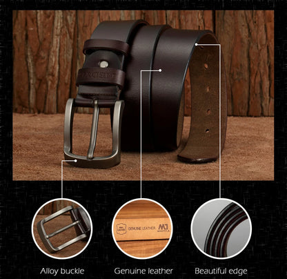 MEDYLA Leather Strap For Men brown genuine leather belt with alloy buckle and polished edges by Luxurymania24