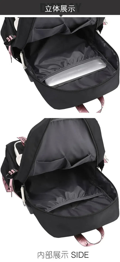 2025 Demon Hunters Student Laptop Bag open to show black interior laptop sleeve and organiser pockets