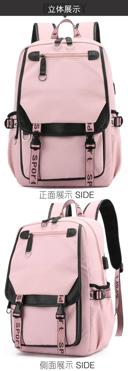 Pink padded backpack with black straps multiple pockets and buckles for school and travel 2025 Demon Hunters Student Laptop Bag