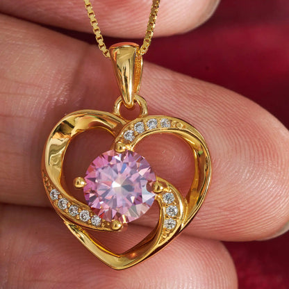 Luxurymania24 moissanite heart pendant necklace in gold with pink centre stone and sparkling accents