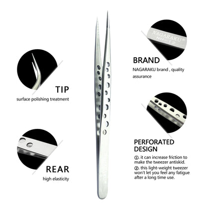 Luxurymania24 stainless steel eyelash tweezers set with high elasticity and perforated design for precise application