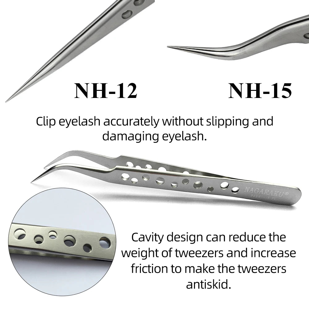 Stainless steel eyelash tweezers set with ergonomic design for precise eyelash application and styling