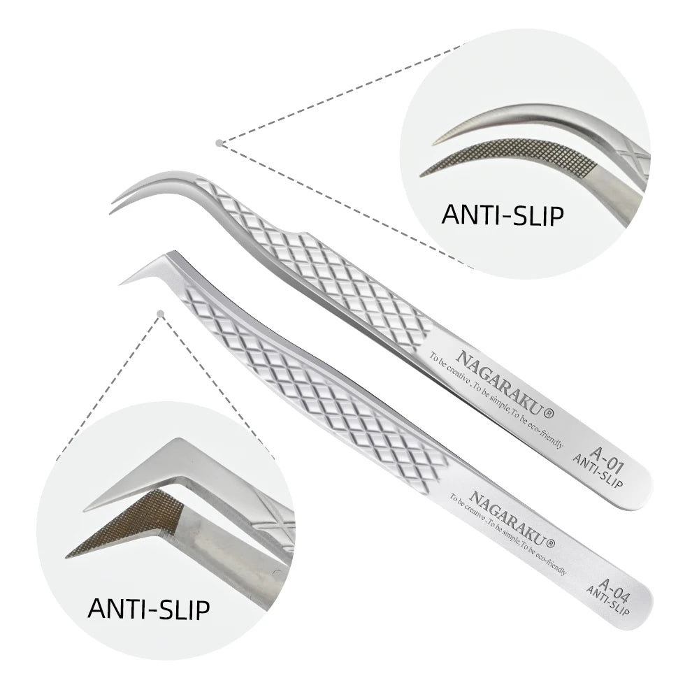 Luxurymania24 stainless steel eyelash tweezers set with anti-slip grip and precision tips for eyelash application