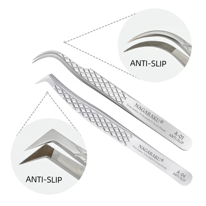 Luxurymania24 stainless steel eyelash tweezers set with anti-slip grip and precision tips for eyelash application