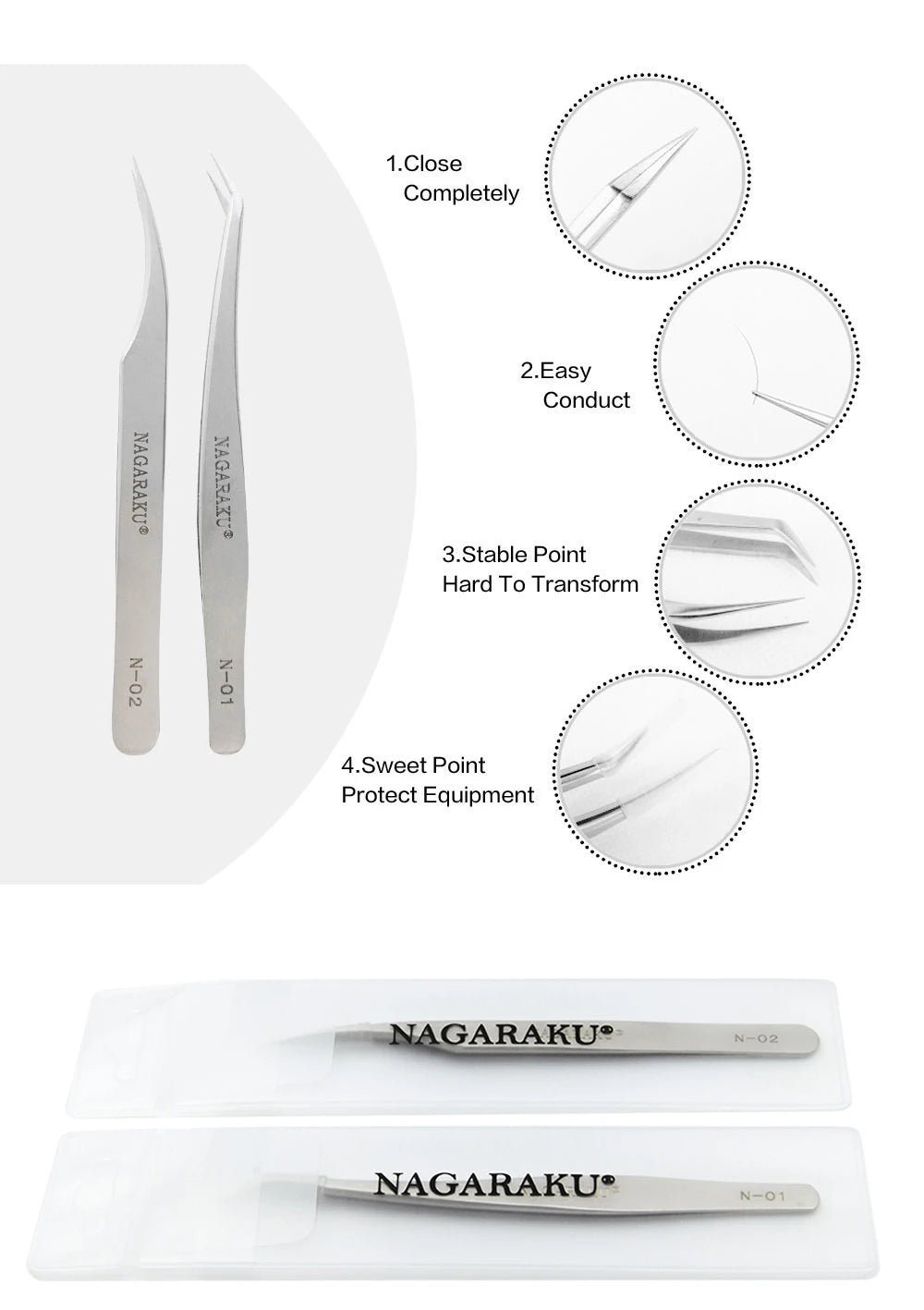 Luxurymania24 stainless steel eyelash tweezers set with precise tips for flawless lash application