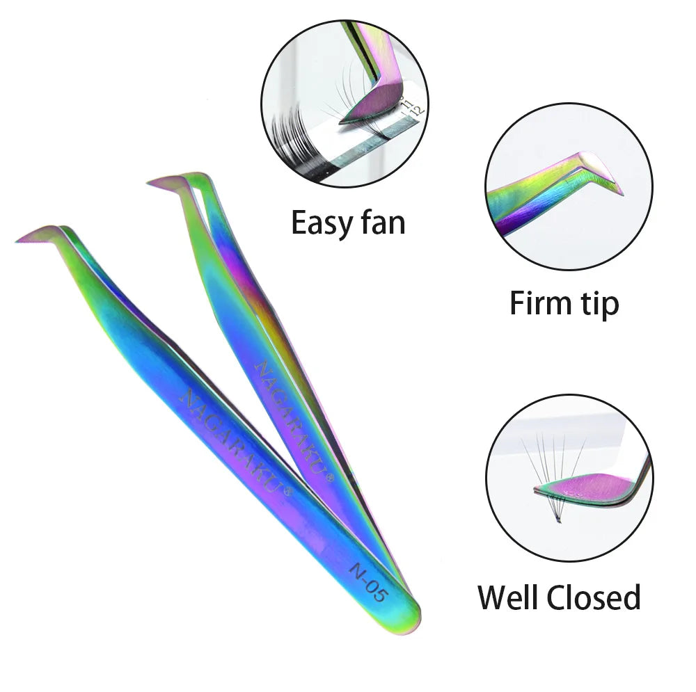 Luxurymania24 stainless steel eyelash tweezers set with easy fan and firm tips for precise application