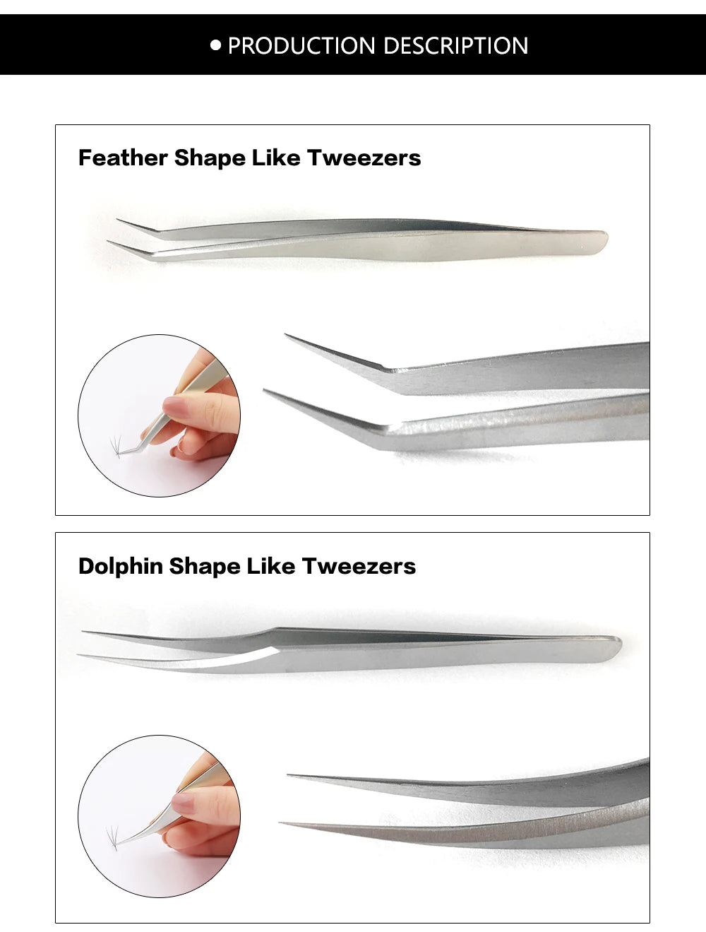 Luxurymania24 stainless steel eyelash tweezers set with feather and dolphin shapes for precision application