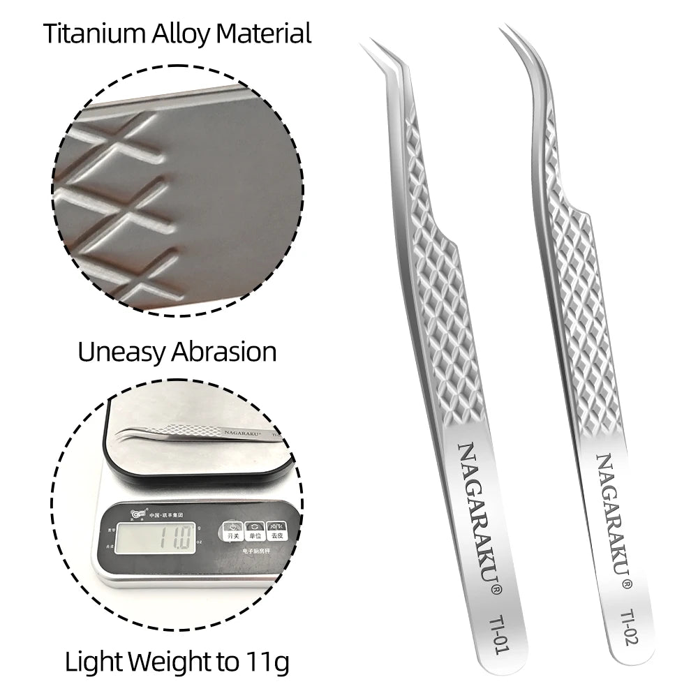 Luxurymania24 stainless steel eyelash tweezers set featuring lightweight design and durable titanium alloy material