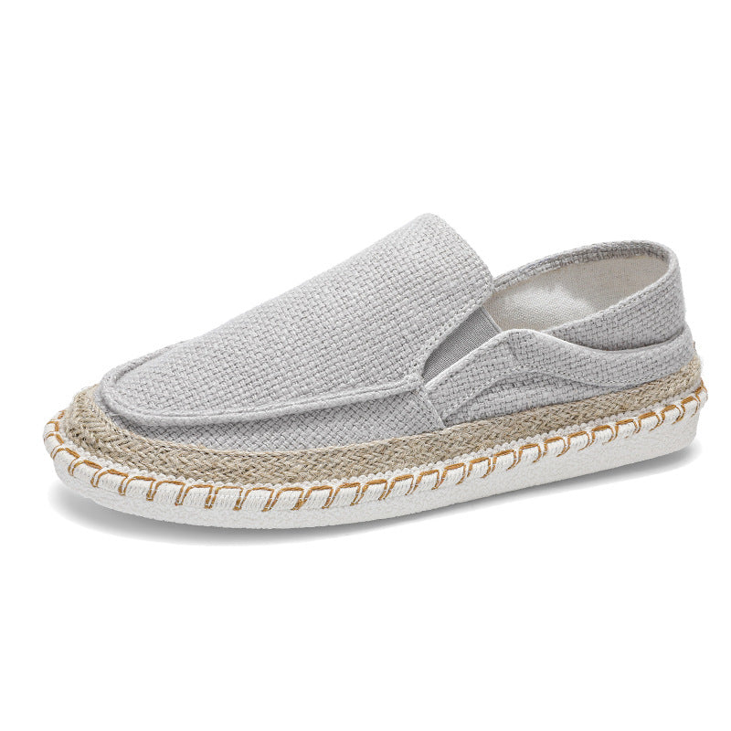 Grey Old Beijing style slip-on shoes with rope sole for comfortable wear