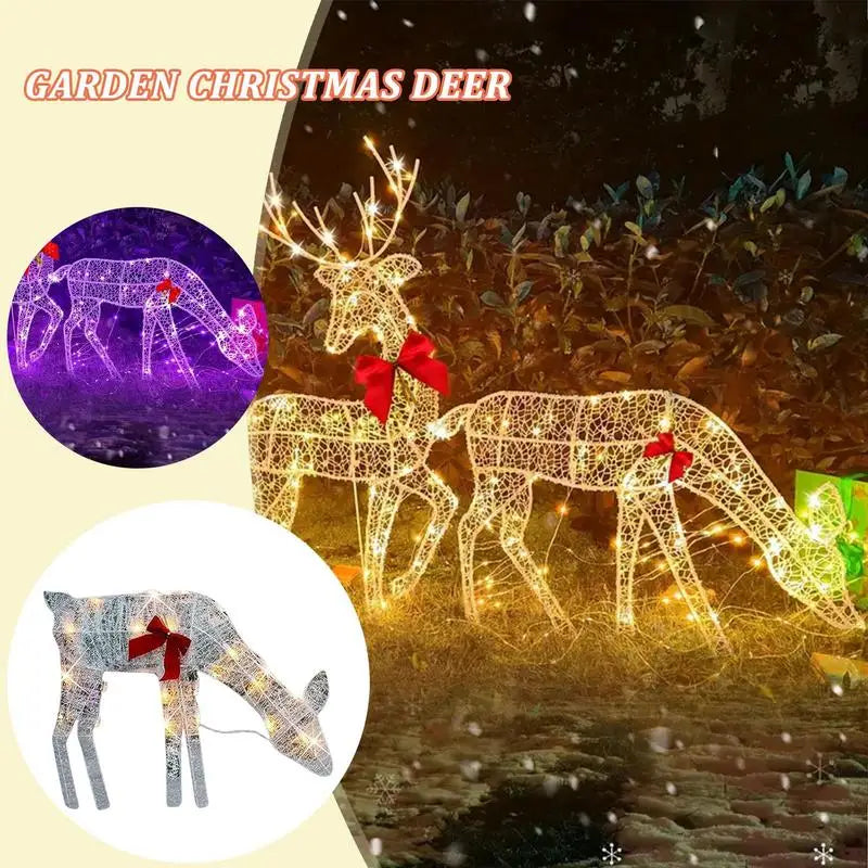 Outdoor glowing elk Christmas ornament featuring illuminated design and festive red bows