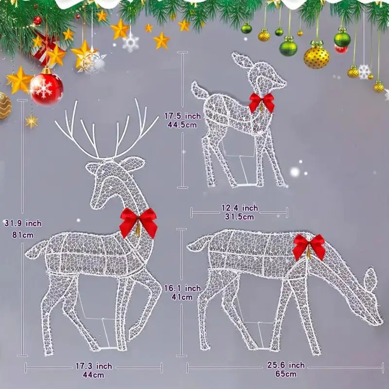 Outdoor glowing elk Christmas ornament in various sizes with festive bows for holiday decorations