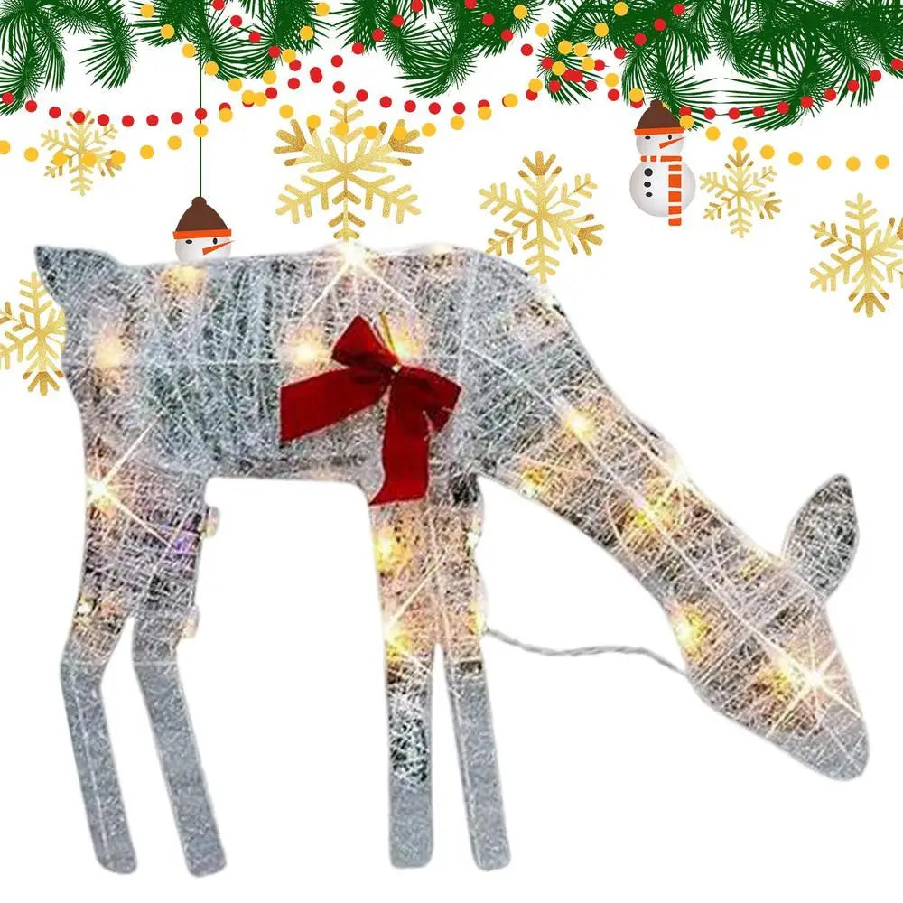 Outdoor glowing elk Christmas ornament by Luxurymania24, illuminated with a bow for festive decor