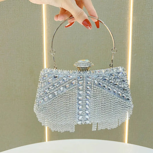 New Diamond Embedded Tassel Evening Bag Birthday Wedding Banquet Single Shoulder Slant Cross Dinner Bag Women's Clutch Bag