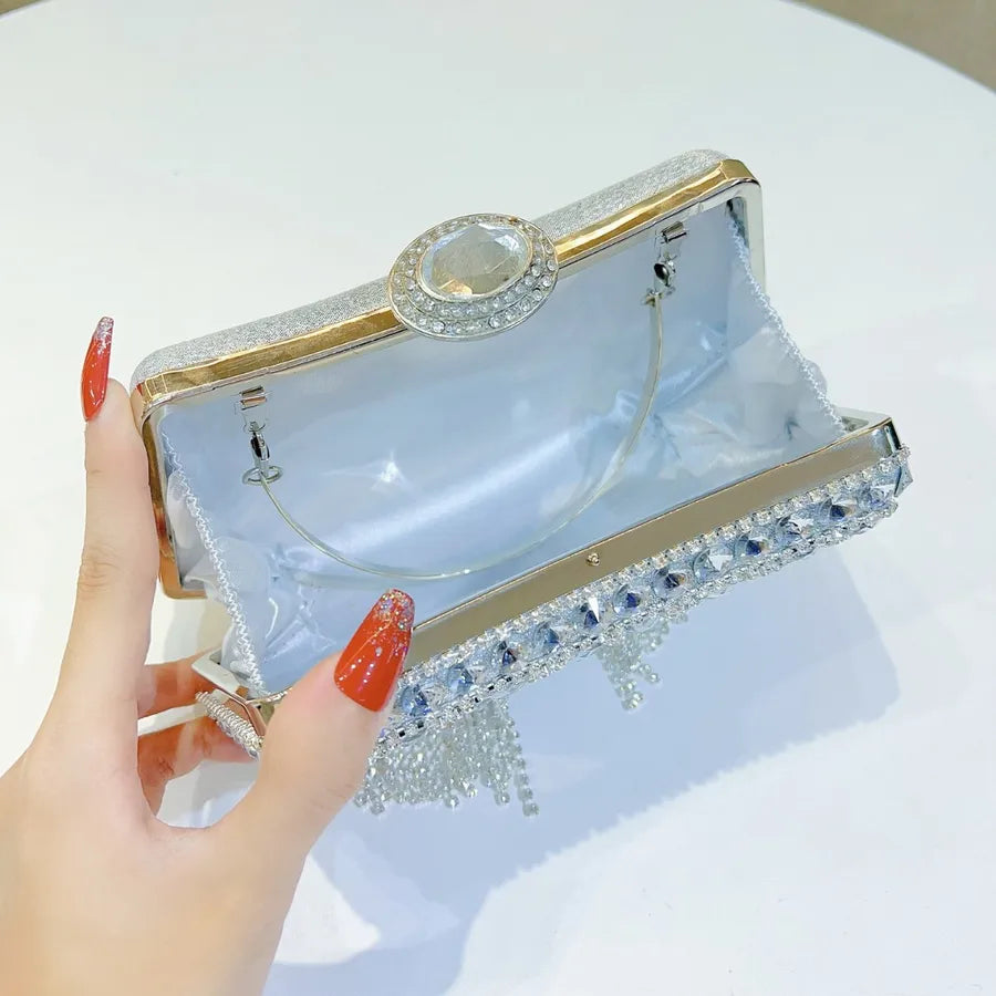 New Diamond Embedded Tassel Evening Bag Birthday Wedding Banquet Single Shoulder Slant Cross Dinner Bag Women's Clutch Bag