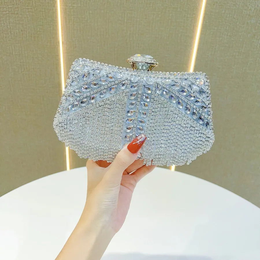 New Diamond Embedded Tassel Evening Bag Birthday Wedding Banquet Single Shoulder Slant Cross Dinner Bag Women's Clutch Bag