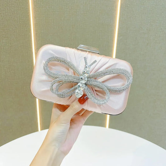 Elegant Diamond Butterfly Knot Clutch Bag
