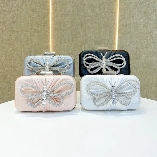 Elegant Diamond Butterfly Knot Clutch Bag