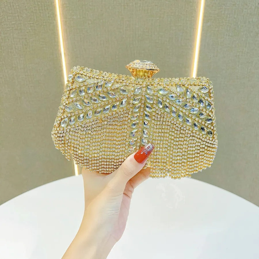 New Diamond Embedded Tassel Evening Bag Birthday Wedding Banquet Single Shoulder Slant Cross Dinner Bag Women's Clutch Bag