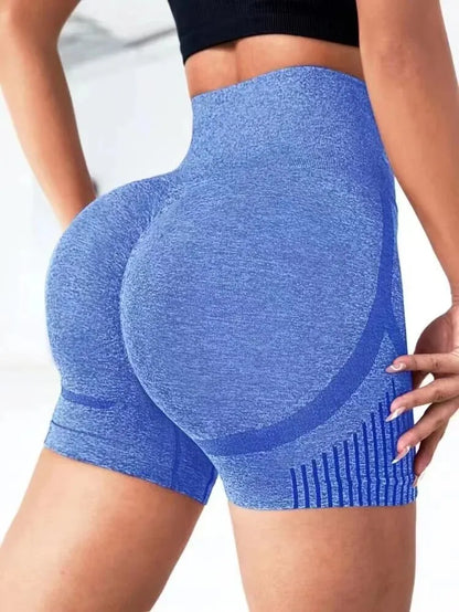 Blue seamless high-waist Butt Lift Fitness Shorts by Luxurymania24 enhancing curves and support