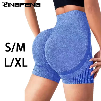 Blue high-waisted Butt Lift Fitness Shorts by Luxurymania24 highlighting sculpted curves and support