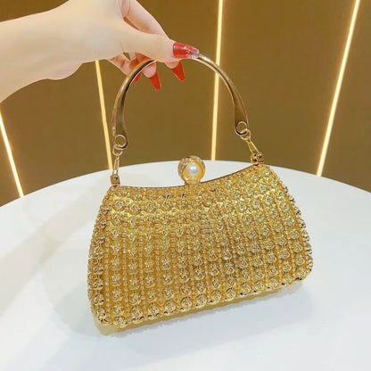 Vintage Gold Retro Chinese Style Evening Bag with Pearl Clasp and Elegant Design